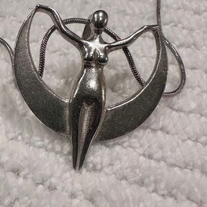 Goddess Pendant Necklace Silver-Tone Abstract Feminine Figure Statement Necklace